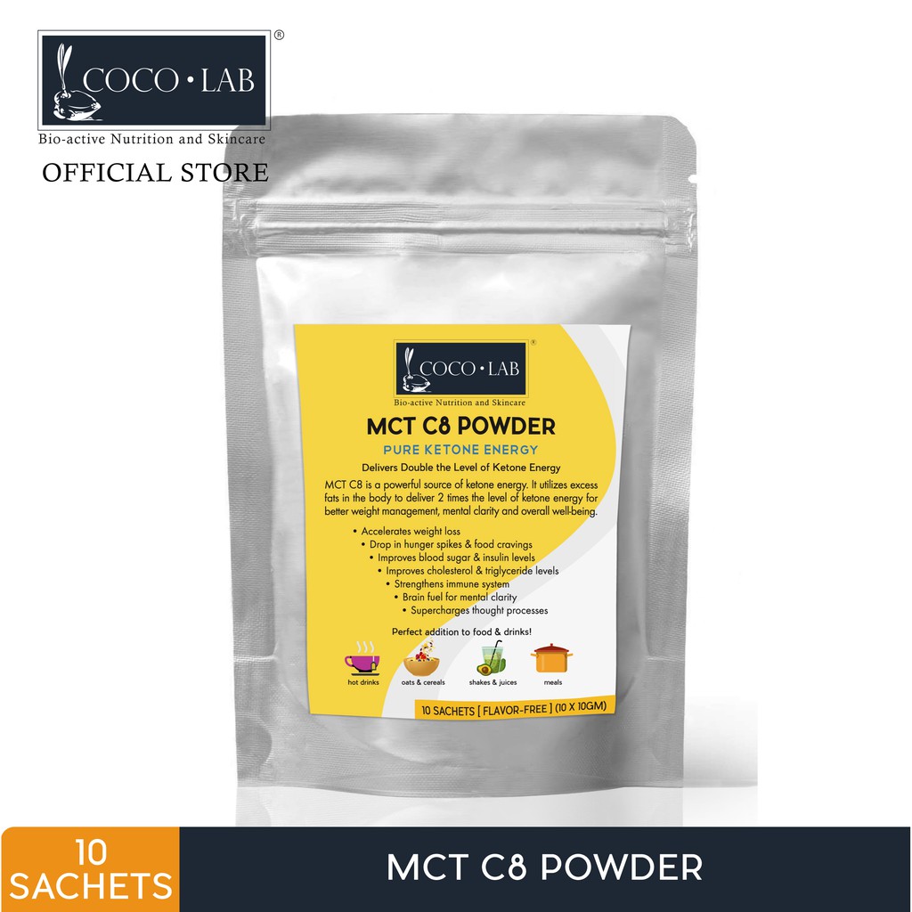 COCOLAB MCT C8 Powder Sachet (Medium Chain Triglycerides 100% Pure C8) 10 Sachets [Travel Friendly, Keto Diet-Friendly]]