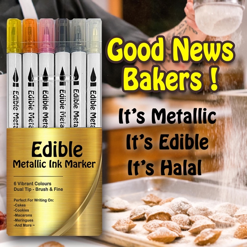Metallic Edible Cake Marker Cake Pen For Fondant Cookies Bread Food Coloring Pen Halal Certified 食用色素笔