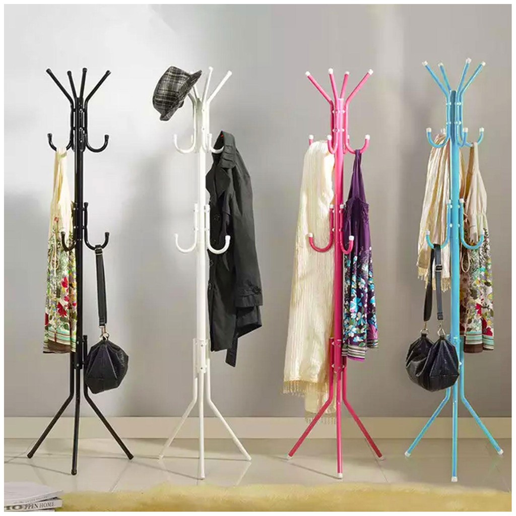 12 Hooks Metal Bedroom Cloth Hanger Multi Purpose Hanging Pole Stand