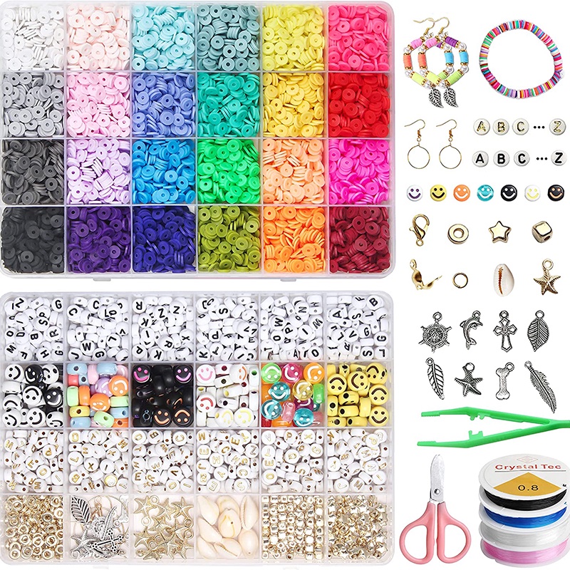 【Malaysia Stock】7200pcs Mixed Letter Beads Set 48 Grid Clay Beads DIY Friendship Bracelet Necklace Jewelry Gifts Making