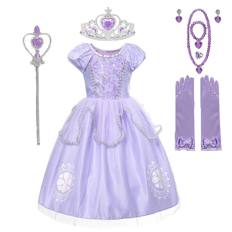 girl sofia princess dress up kids halloween cosplay costume children  christmas holiday party long gown gift