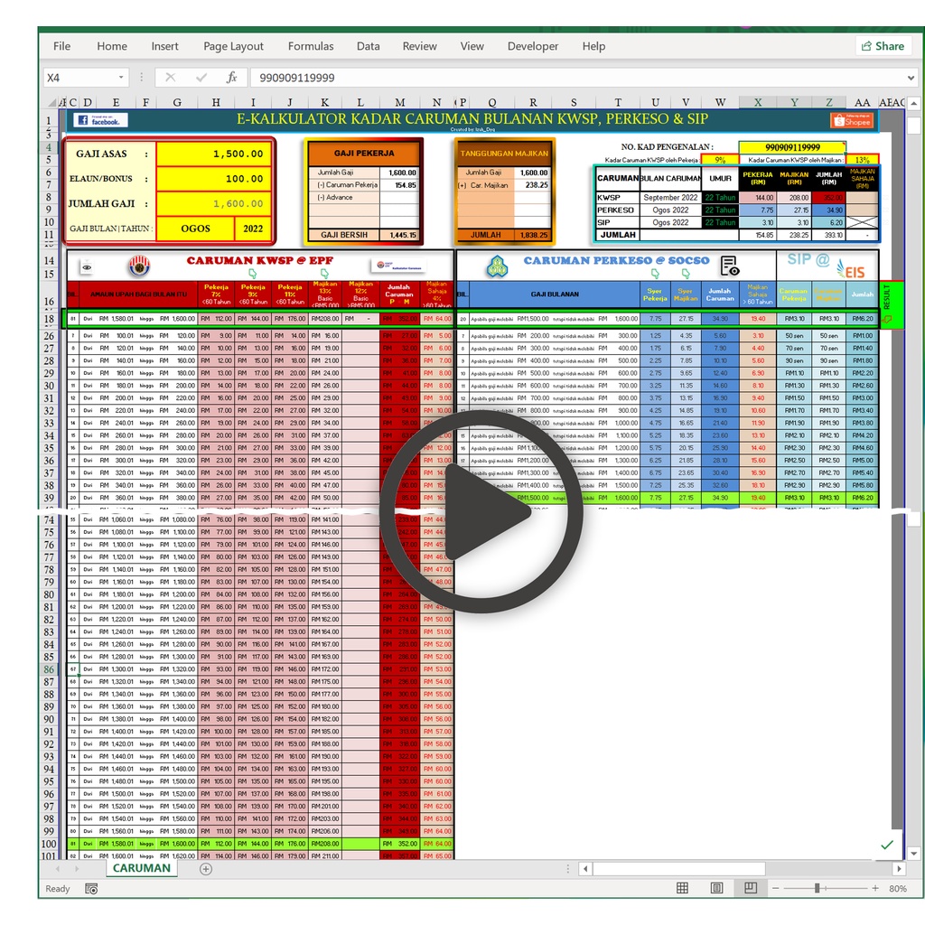 e Kalkulator Caruman KWSP PERKESO SIP EPF SOCSO EIS Contribution