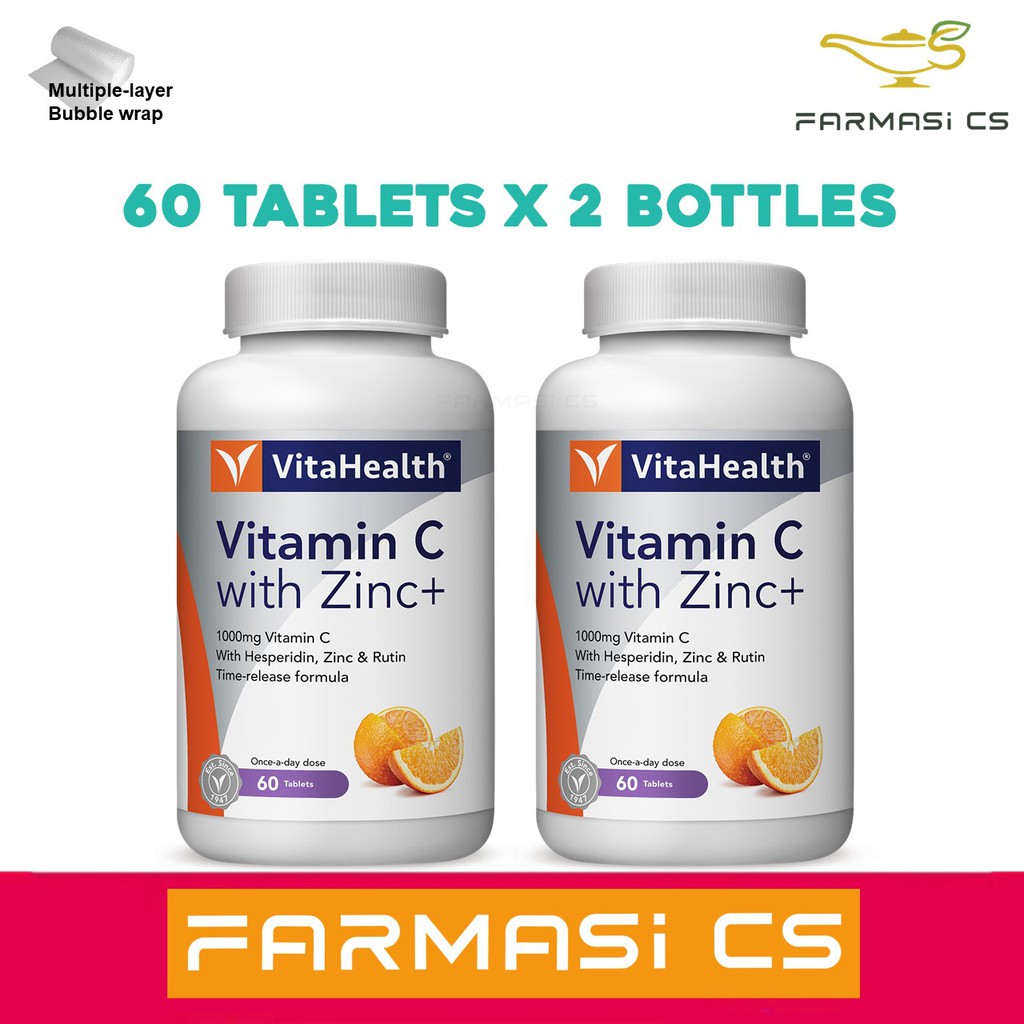 VitaHealth Vitamin C With Zinc + 60 Tablets X 2 Bottles EXP:08/2024 ...