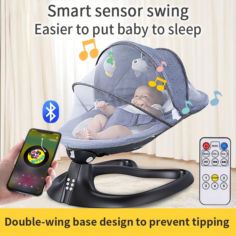 【READY STOCK】Newborn Electric Smart Sensing Cradle Baby Bassinet Auto Swing Leaf Bouncer Rocking Chair Mosquito Net Tent RC Elektrik Buaian Bayi Buai