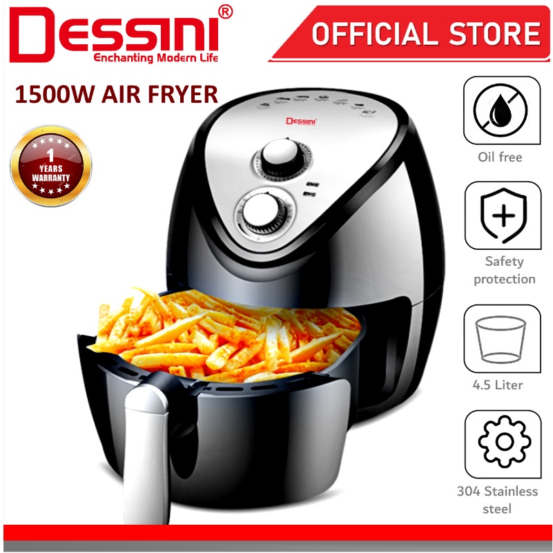 DESSINI ITALY Electric Air Fryer Timer Oven Cooker Non-Stick Fry Roast Grill Bake Machine (4.5L)