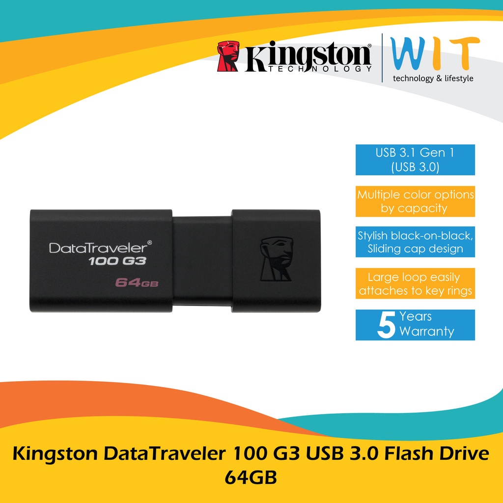 Kingston DataTraveler 100 G3 USB 3.0 Flash Drive - 64GB