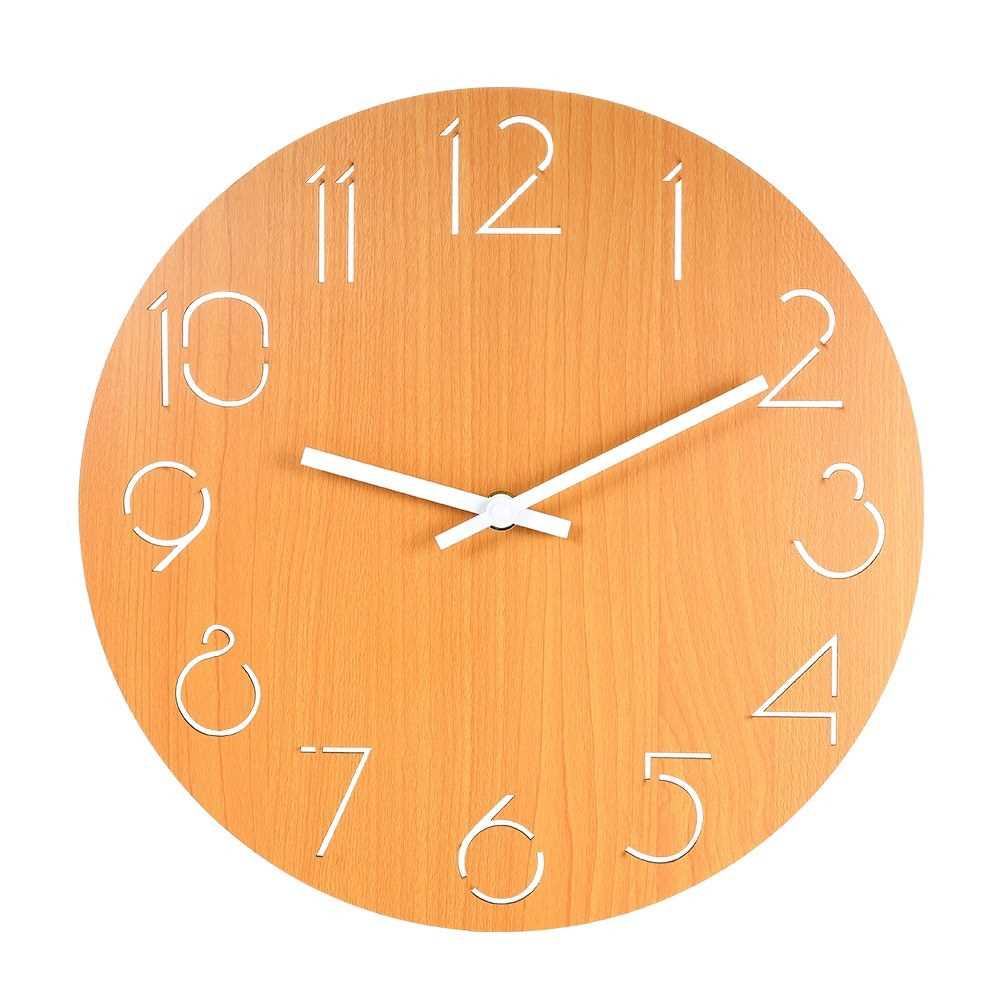 Wall Clock Style Wooden Clock Battery Operated Decorative Round Wall