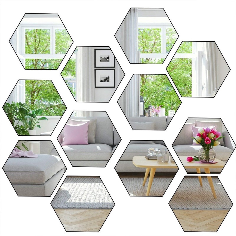 12 Pcs 3D Mirror Hexagon Removable Acrylic Wall Sticker Decal Home Decor Art DIY Raya Ramadan Kareem