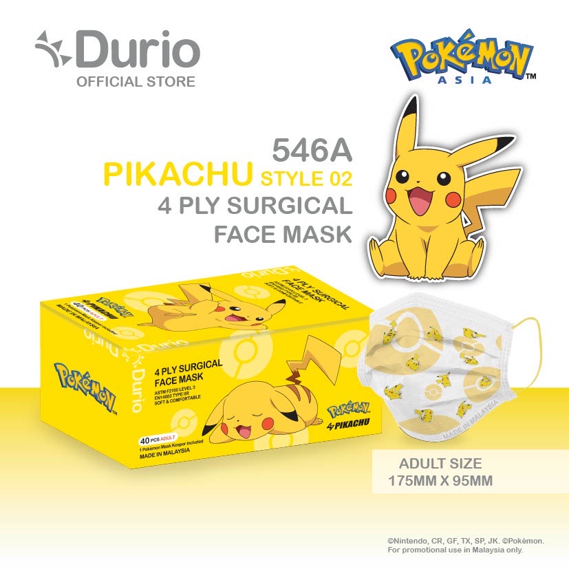 Durio 546a Pokemon Adult 4 Ply Surgical Face Mask Pikachu 02 40pcs Shopee Malaysia