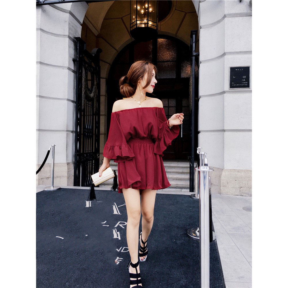 S206 - Korean Fashion Lotus Sleeve Off-Shoulder Jumpsuit (M Size)