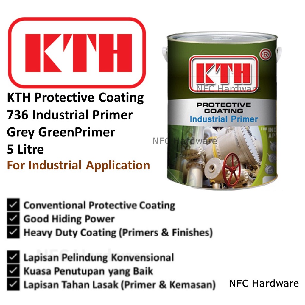 KTH Grey Green Oxide Primer (736) 5 Litre (Cat Primer Kelabu Hijau