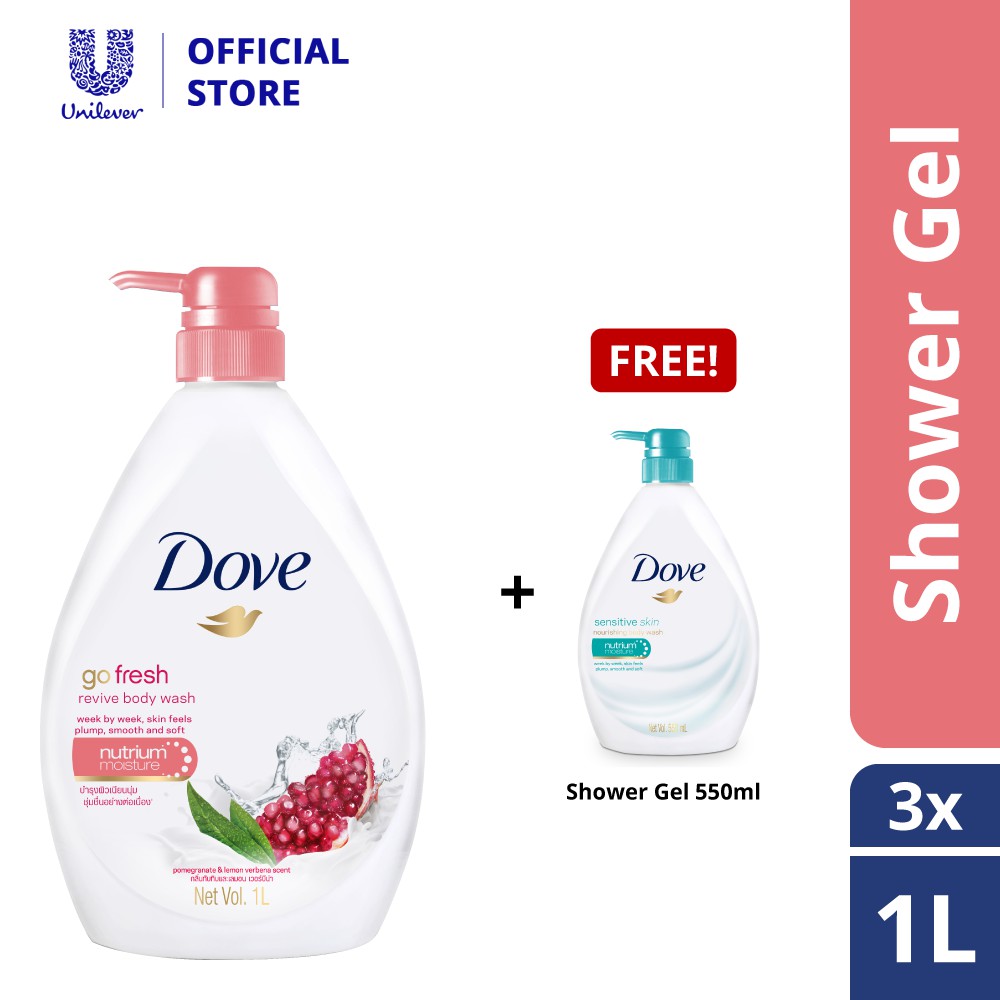 Dove Go Fresh Shower Gel Revive 1L x 3 FOC Dove Shower Gel Sensitive Skin 550ml Shopee Malaysia