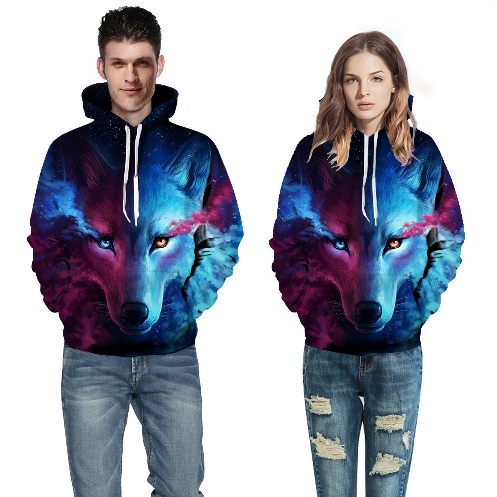 red and blue wolf hoodie