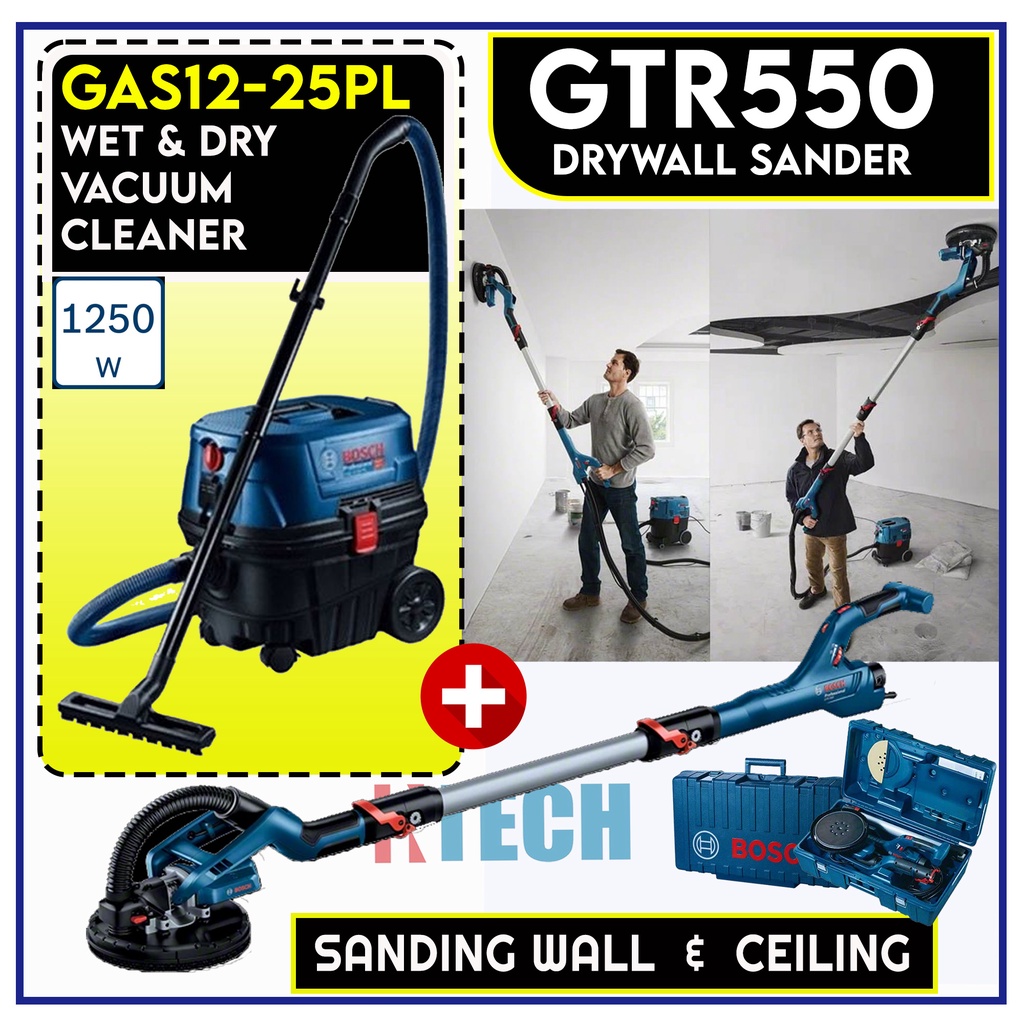 BOSCH COMBO KIT GTR550 / GTR 550 DRYWALL SANDER C/W GAS1225PL WET