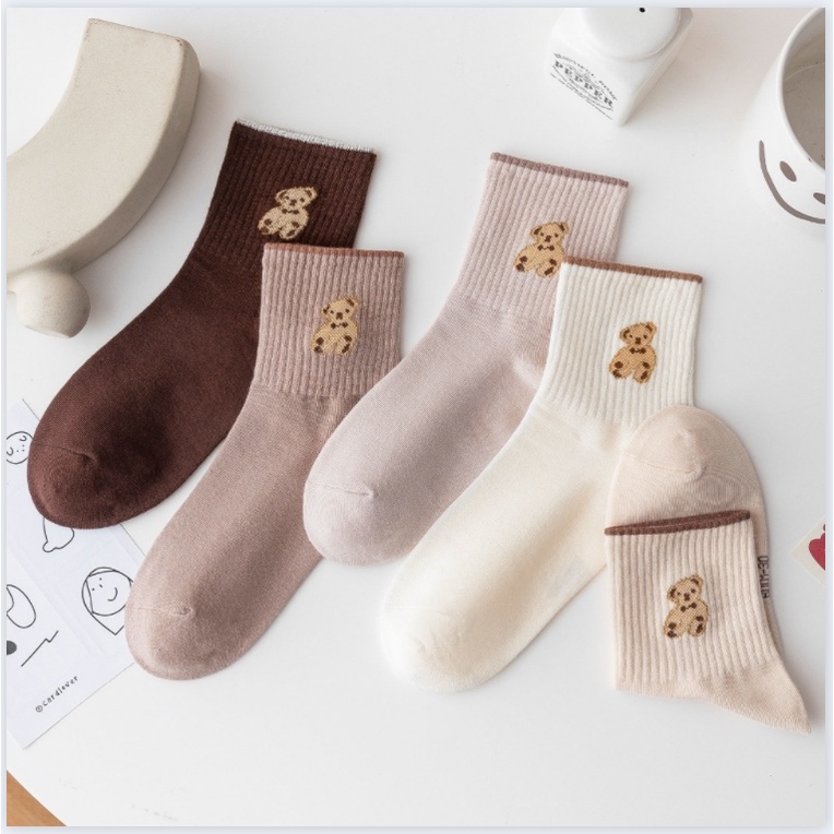 Lovely, comfortable Korean style cartoon bear printed cotton socks for women