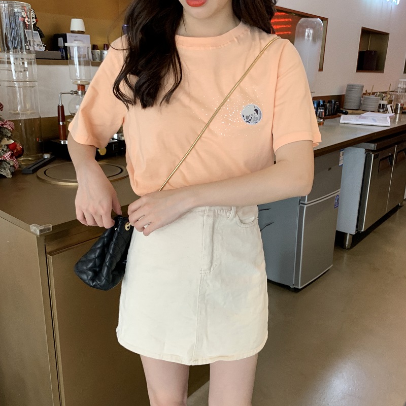 Linki ? Ctue milky way print short sleeve t-shirt simple fashion women baju
