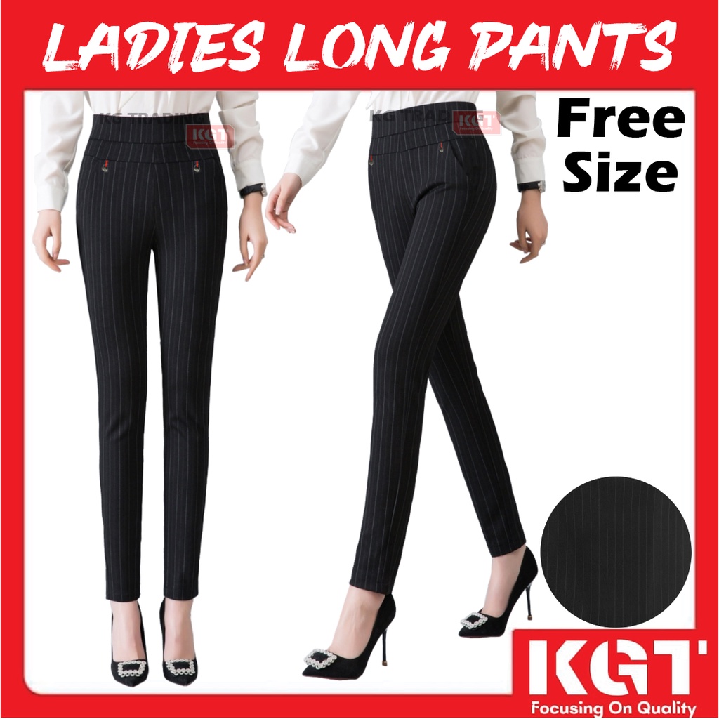 Ladies Long Pants Design Stripe Elastic Stretchable Seluar Panjang