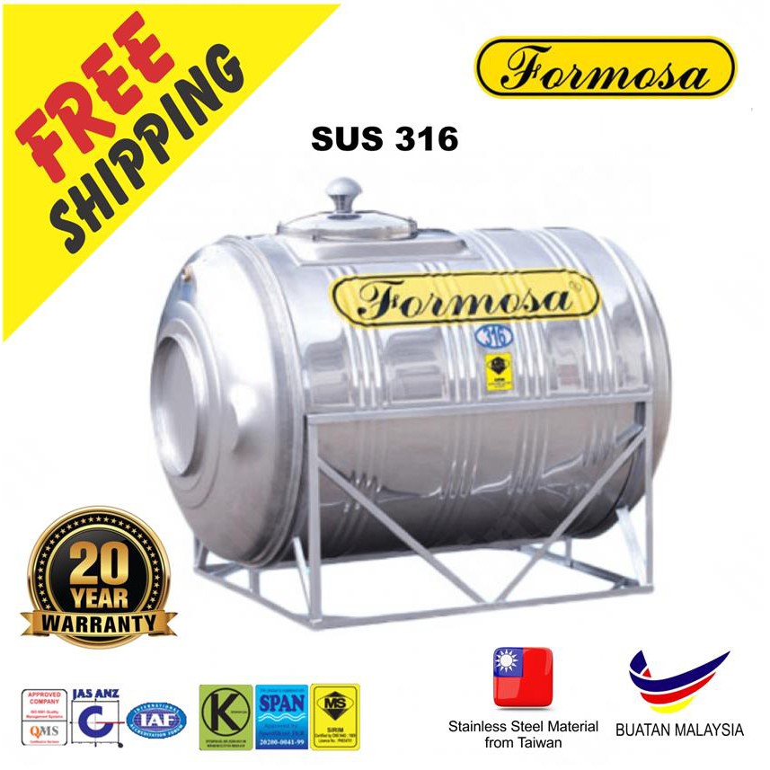 Formosa Sus 316 Horizontal With Stand Stainless Steel Water Tank