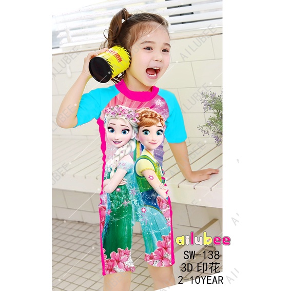 Short Sleeves Kids Swimwear Swim Suit Baju Renang-SW138 FROZEN ANNA ELSA