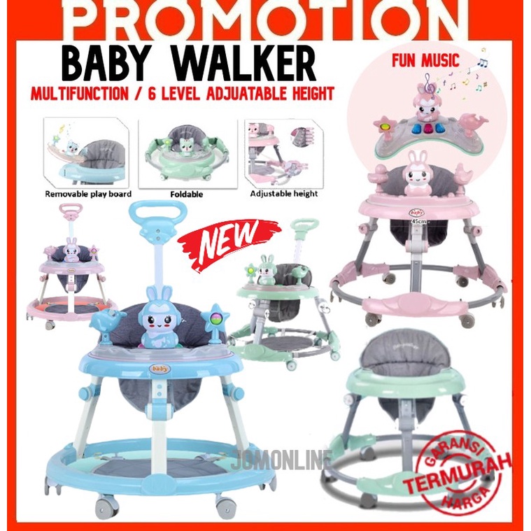 ~Ship From KL~ Baby Walker with Music Anti-O-Leg Foldable Portable Folding Adjustable Height Push Walkers Toddler