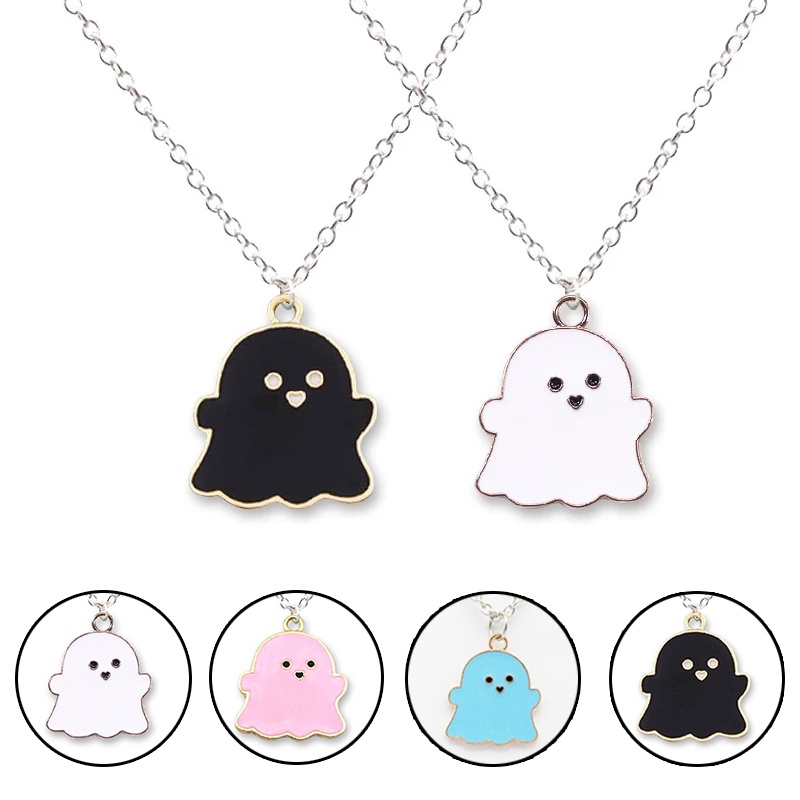 Cute Creative Ghost Face Necklace/ Alloy Chain Pendant Couple Chain/ Black White Necklace Halloween Jewelry