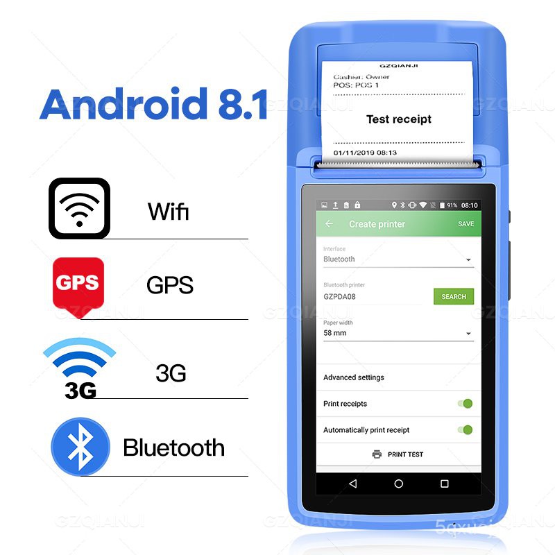 POS PDA Android Wireless Bluetooth Printer 58mm WIFI Barcode Barcode ...