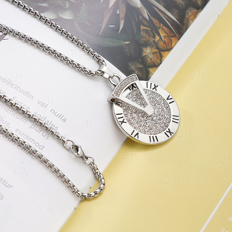 Roman Numerals Rotating Pendant Necklace Titanium Steel Jewellery_voghion.com
