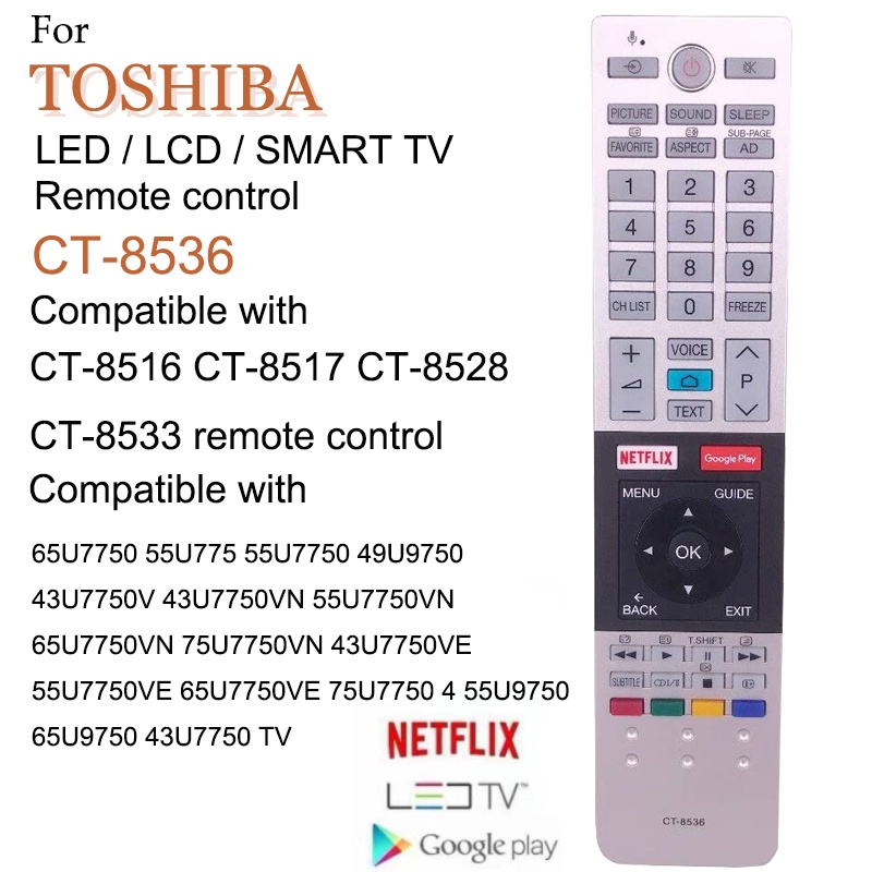 Premium Purpose TOSHIBA LED/LCD/SMART TV Remote Control Replacement (CT-8536)Compatible CT-8516,CT-8522,CT-8068 Witho... - Image 2