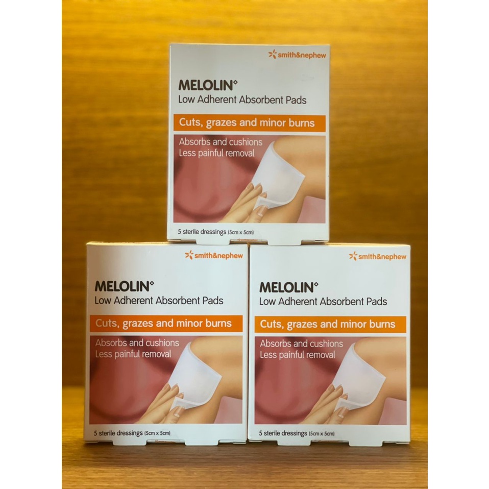 MELOLIN LOW ADHERENT ABSORBENT PADS STERILE DRESSINGS (5CM X5CM) 5 PCS