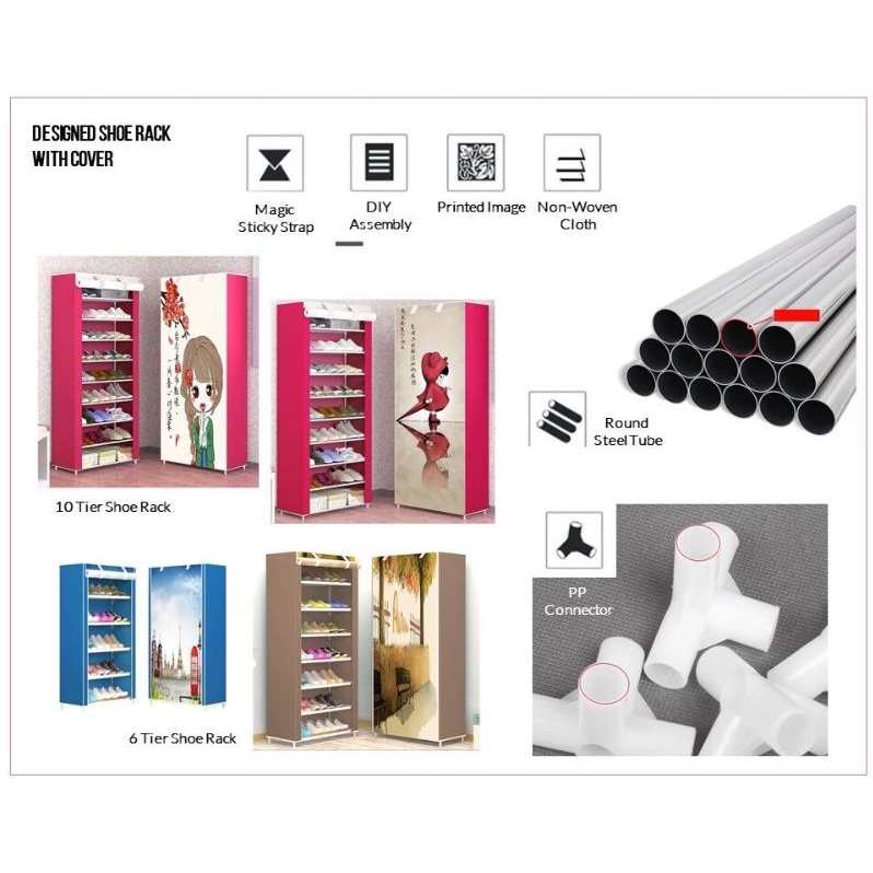 READY STOCK FINSSO : SHOE RACK WARDROBE/ Non-Woven Cloth Shoe Rack/ Rak Kasut