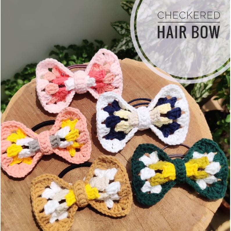 Checkered Hair Bow. Yarn Hair Tie. Shopee Malaysia