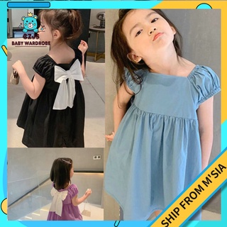 CZJS Kids Girls Dress Bowknot Korean Style Short Sleeve Dress 2-7Y | Kids Clothes Girl Dresses Baju Budak Perempuan