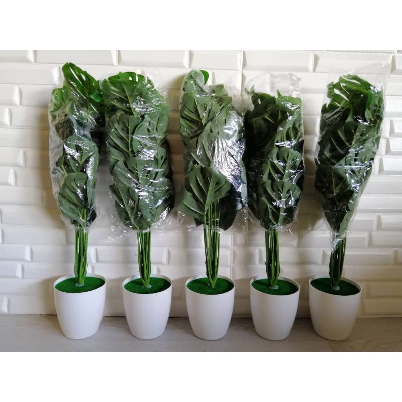 1 Bouquet Artificial Plastic Monstera Leaf Green Plant Home Hotel Cafe Decor