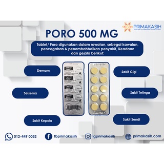 PARACETAMOL PORO 500MG 1 STRIP 10 TABLET (UBAT DEMAM DEWASA)  Shopee