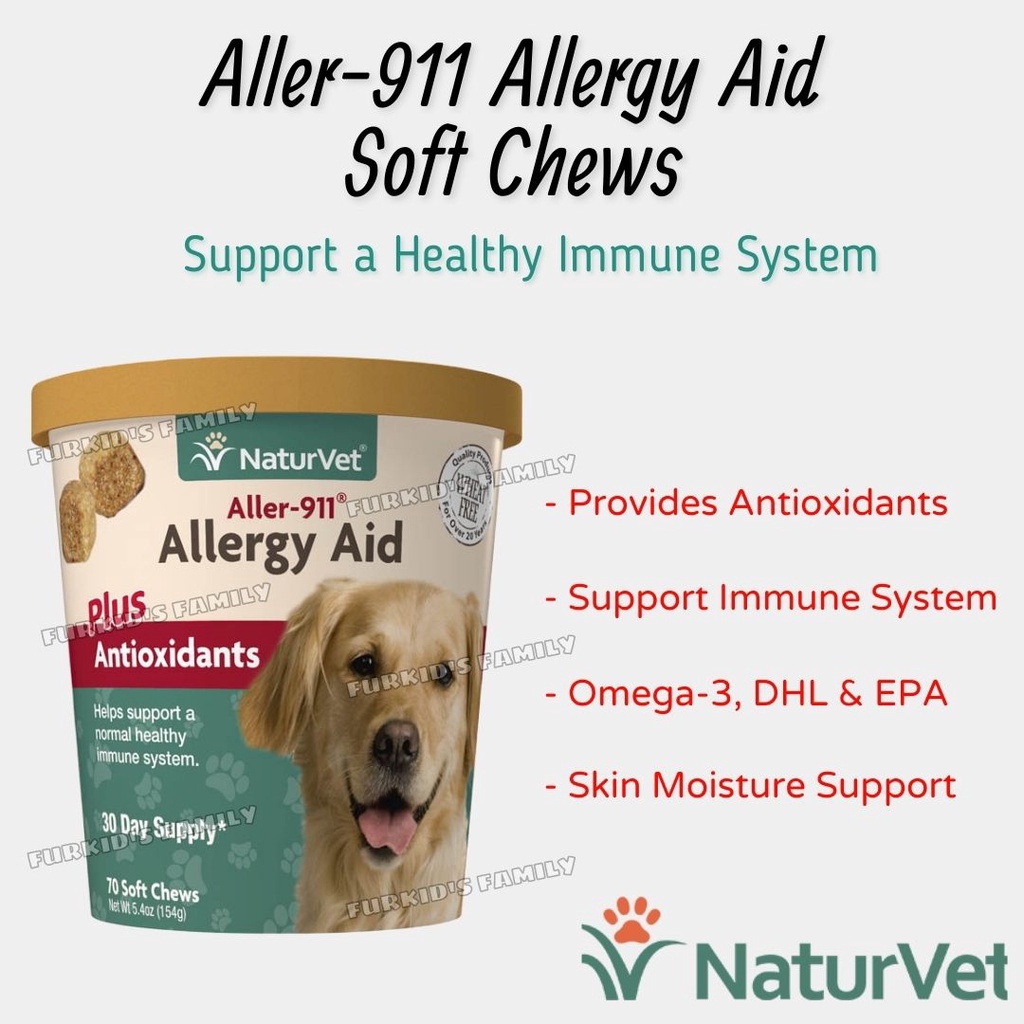 Naturvet Allergy Aid Plus Antioxidants (Aller-911) Dog Supplement - 70 ...