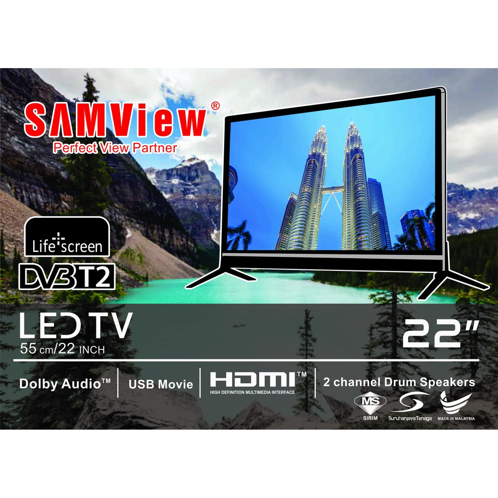 SAMVIEW 22 INCH 22" LED TV WITH DVB T2 (FREEVIEW READY ...