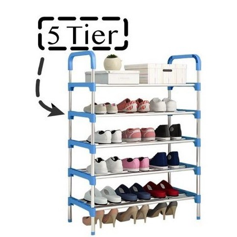 Ready Stock In M Sia 5 Tier Stainless Steel Shoe Rack Organizer Storage Shelf Blue Colour Shopee Malaysia