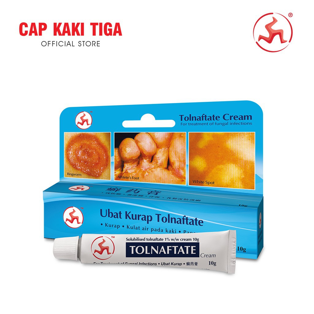 Cap Kaki Tiga Ubat Kurap Tolnaftate Cream 10gm (Fungal Infection Panau