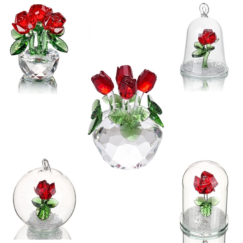 5 Style Crystal Red Rose Flower Paperweight Collectible Dreams Ornament Figurine Home Wedding Decor