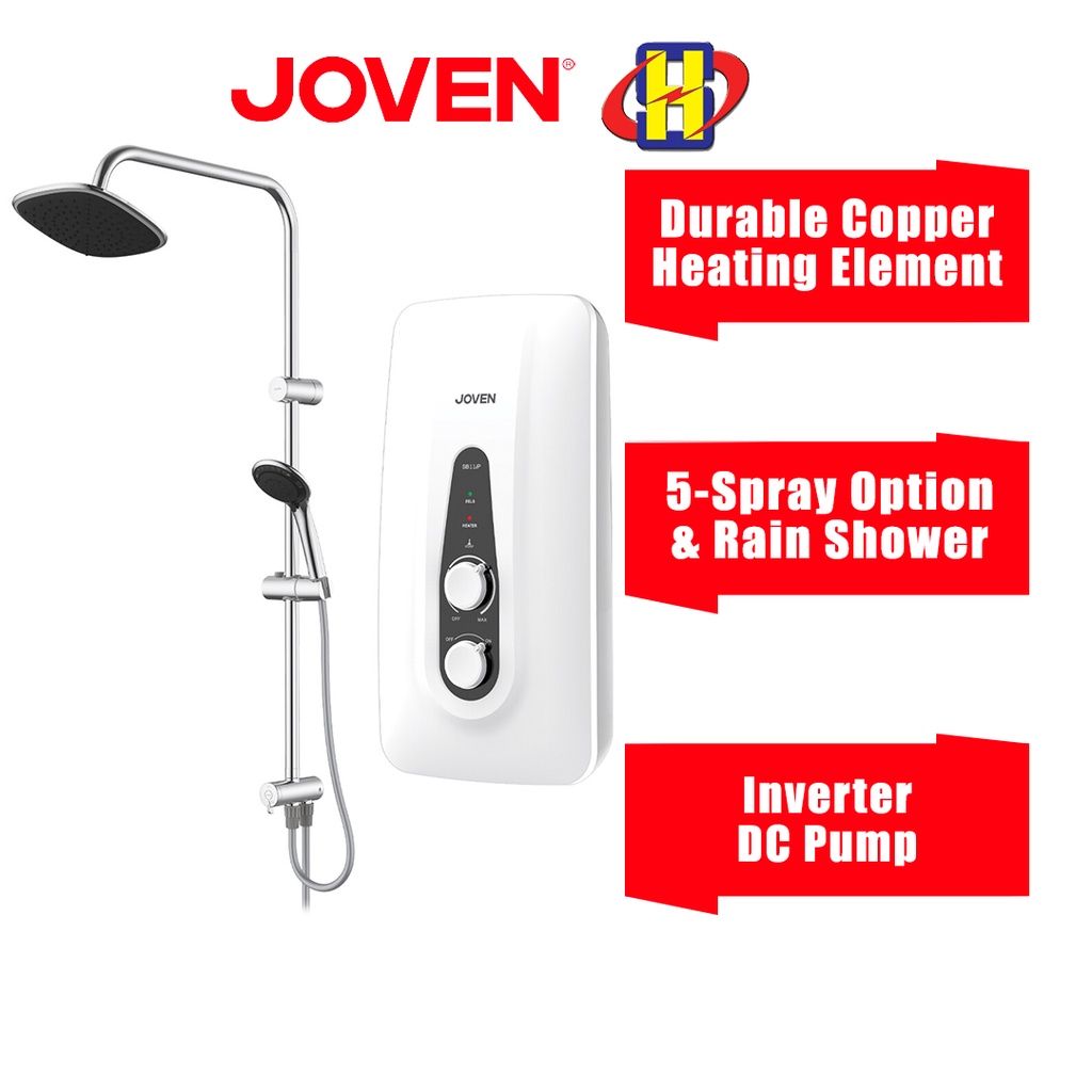 Joven Instant Water Heater (DC Pump/Rain Shower/White) SB11 Series 5-Spray Pattern Showerhead SB11iP-RS