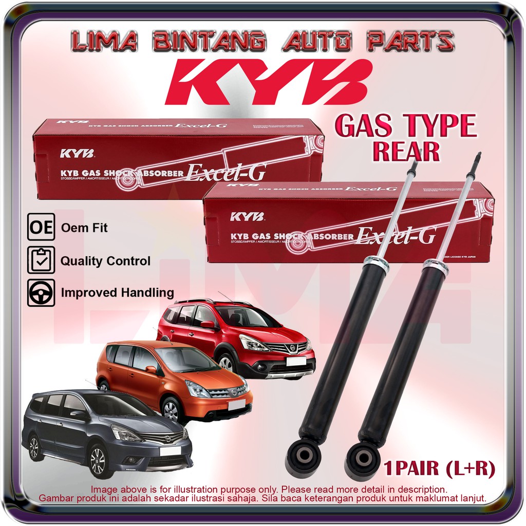 1pair Nissan Grand Livina L10 L11 X Gear Rear Shock Absorber Gas Kayaba Kyb Shopee Malaysia