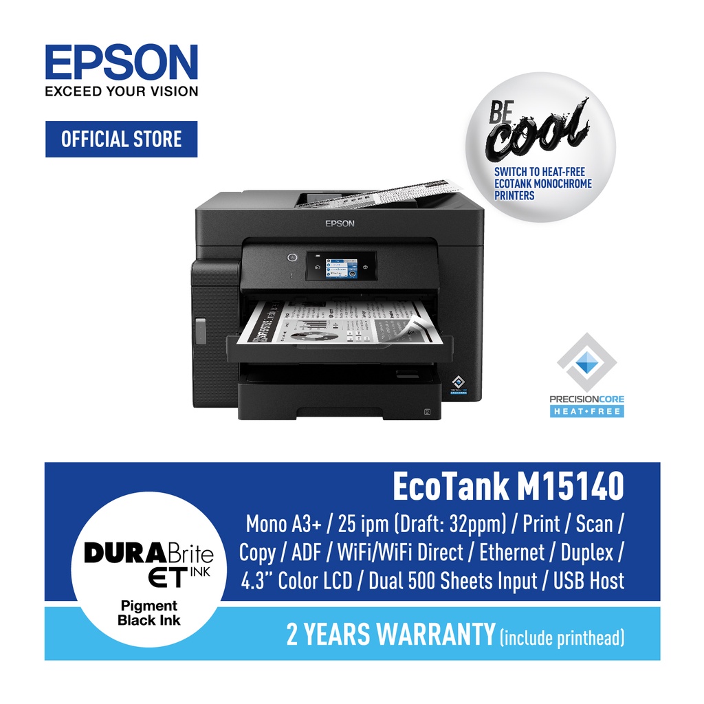 Epson Ecotank Monochrome M15140 A3 Wi Fi Duplex All In One Ink Tank Printer Shopee Malaysia 7788