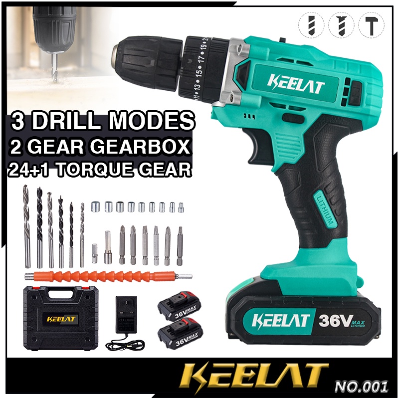 KEELAT 31 PCS Cordless Hand Impact Drill Electric Screwdriver Impact ...