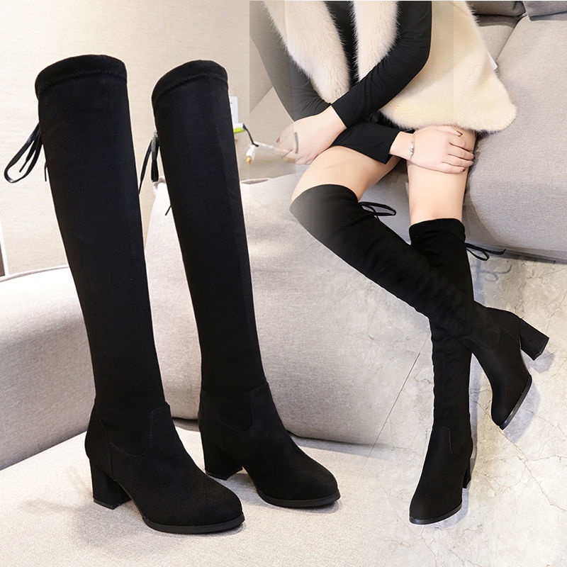 boots--Kasut berair atas lutut wanita 2021 musim gugur/musim sejuk semua padan nipis bertumit tebal tinggi but panjang pasang surut/Frosted boots women s over the knee fall/winter all-match thin thick-heeled high-heeled high long tide