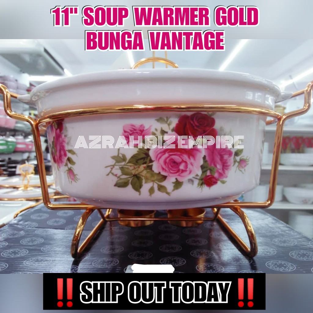 HOT! 11" DEEP ROUND SOUP FOOD WARMER GOLD RACK BUNGA VANTAGE / SOUP BUFFET FOOD TRAY / BUFFET SET MANGKUK SUP KUAH