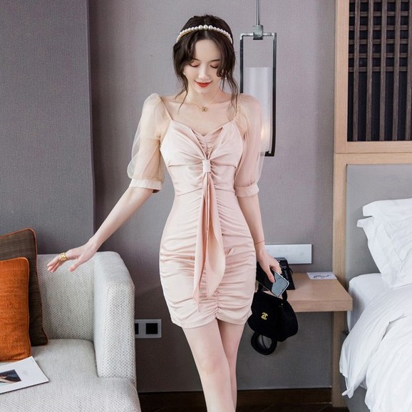 Body Dress Slim Body Dress Slim Neck Lace Neck With Luxurious Nude ...