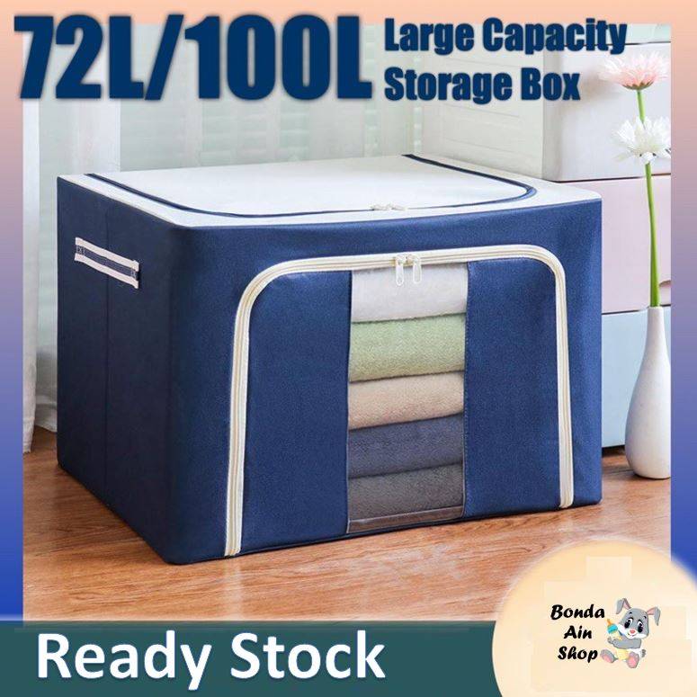 Large Capacity Storage Box Foldable Oxford Cloth Steel Frame 72L / 100L