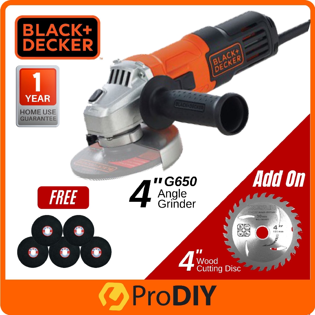 BLACK and DECKER G650 Angle Grinder 650w 12000rpm 100mm ( 4" ) FOC 5Pcs