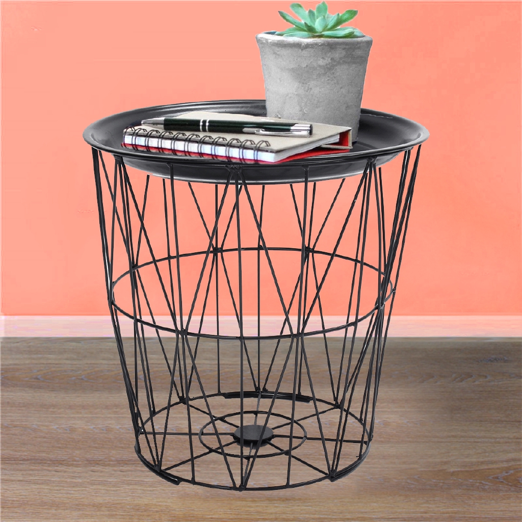 Black Geometric Iron Metal Wire Round Tray Top Storage Side Table Basket Shopee Malaysia