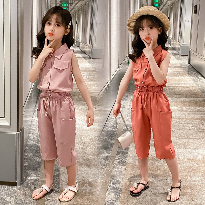 4-9 Years Children Girls Clothes Set Sleeveless T-Shirt +Cropped Short  Pants Summer Fashion Outfit | Shopee Malaysia